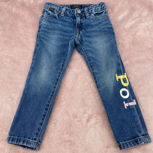 Polo Ralph Lauren Jeans Girls 3T Astor Slim Boyfriend Blue Jeans Logo Print - Picture 2 of 10